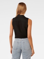 Forever New Black Tanya Tie Front Shirt with a Touch of Linen - Image 2 of 5