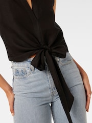 Forever New Black Tanya Tie Front Shirt with a Touch of Linen - Image 3 of 5