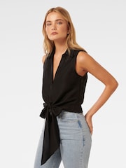Forever New Black Tanya Tie Front Shirt with a Touch of Linen - Image 4 of 5