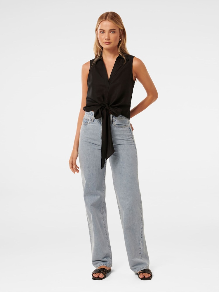 Forever New Black Tanya Tie Front Shirt with a Touch of Linen - Image 5 of 5