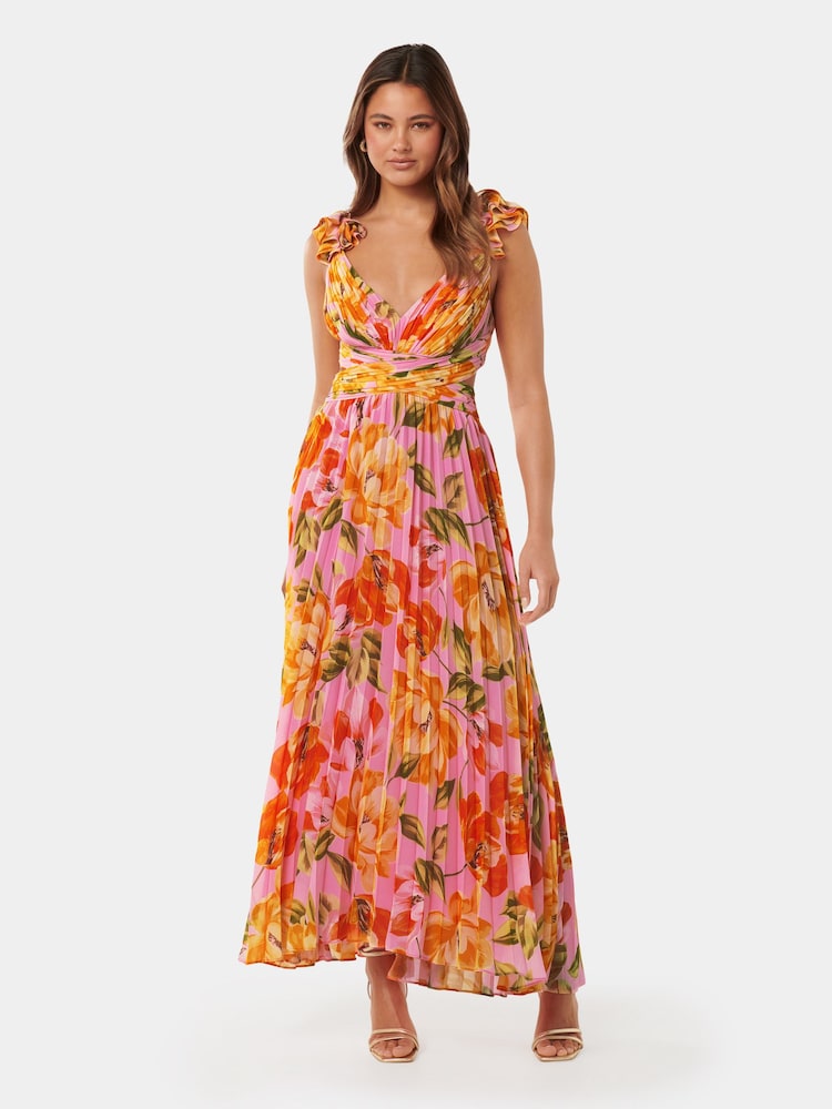 Forever New Pink Selena Pleated Ruffle Shoulder Maxi Dress - Image 1 of 4 Forever New Pink Selena Pleated Ruffle Shoulder Maxi Dress - Image 1 of 4