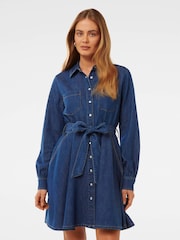 Forever New Blue Colette Cotton/Linen Mix Denim Shirt Dress - Image 1 of 5