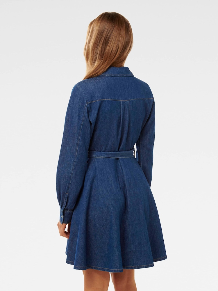 Forever New Blue Colette Cotton/Linen Mix Denim Shirt Dress - Image 2 of 5