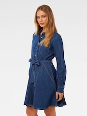 Forever New Blue Colette Cotton/Linen Mix Denim Shirt Dress - Image 4 of 5