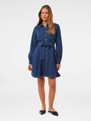 Forever New Blue Colette Cotton/Linen Mix Denim Shirt Dress - Image 5 of 5