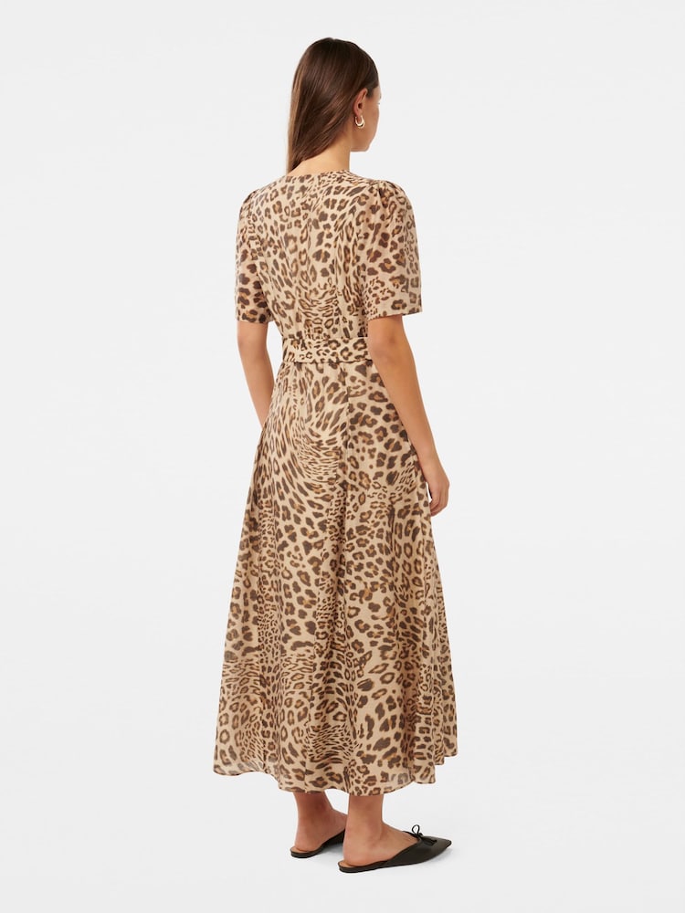 Forever New Brown Leopard Print Melinda Belted Midi Dress with a Touch of Linen - Image 2 of 5