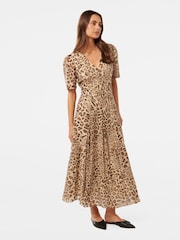 Forever New Brown Leopard Print Melinda Belted Midi Dress with a Touch of Linen - Image 4 of 5