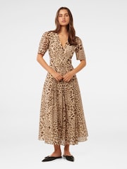 Forever New Brown Leopard Print Melinda Belted Midi Dress with a Touch of Linen - Image 5 of 5