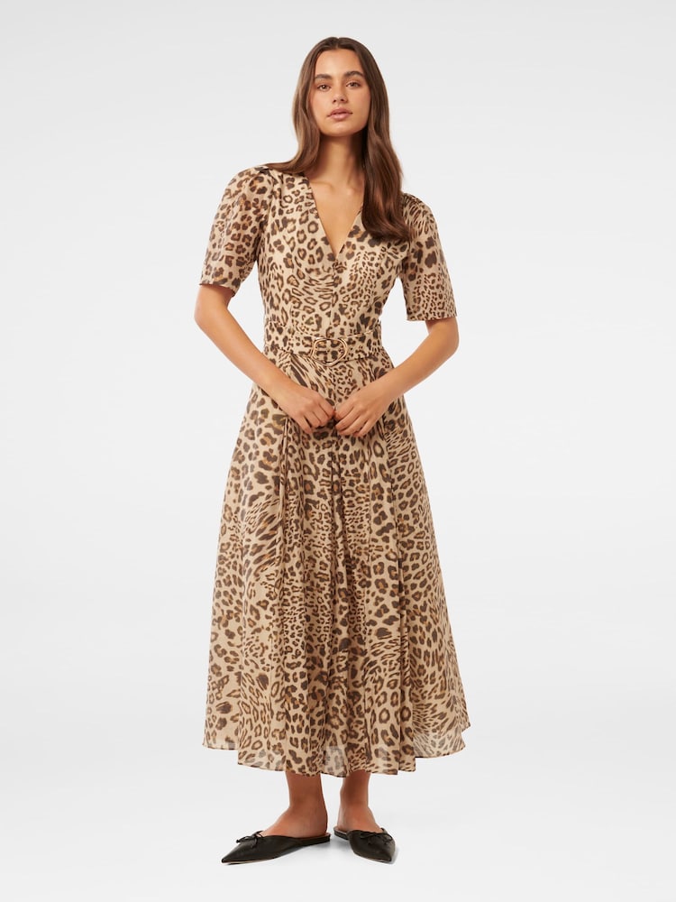 Forever New Brown Leopard Print Melinda Belted Midi Dress with a Touch of Linen - Image 5 of 5