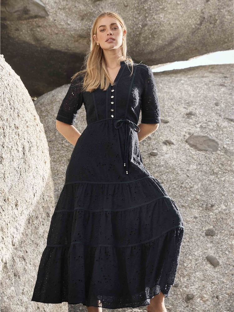 Forever New Blue Rachel Embroidered Short Sleeves Midi Dress - Image 1 of 5