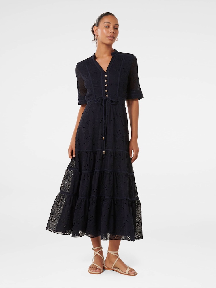 Forever New Blue Rachel Embroidered Short Sleeves Midi Dress - Image 5 of 5
