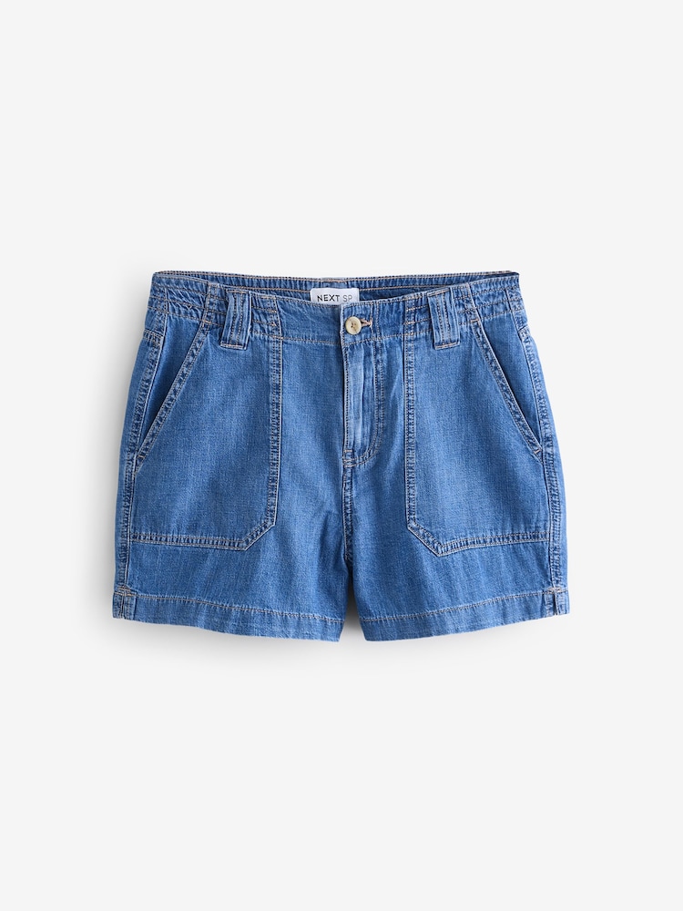 Mid Blue Denim 100% Cotton Denim Front Pocket Shorts - Image 1 of 3