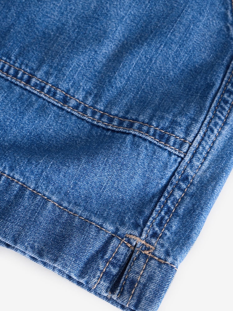 Mid Blue Denim 100% Cotton Denim Front Pocket Shorts - Image 3 of 3