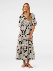 Forever New Multi Leona Short-Sleeved Pin Tuck Midi Dress with a Touch of Linen - Image 1 of 4
