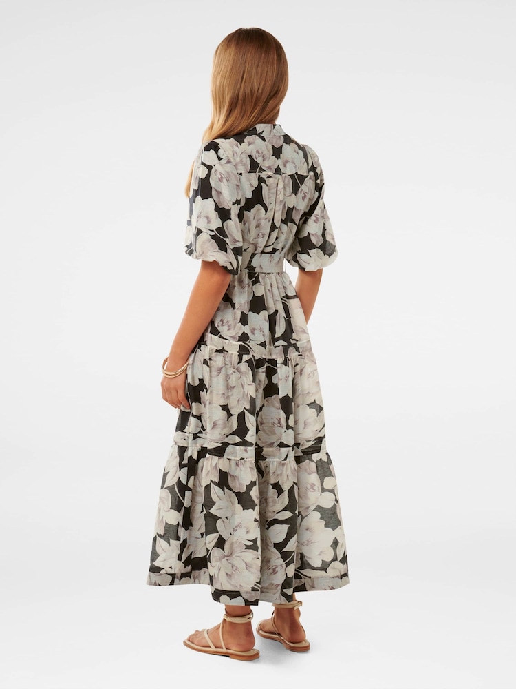 Forever New Multi Leona Short-Sleeved Pin Tuck Midi Dress with a Touch of Linen - Image 2 of 4