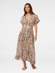 Forever New Brown Leopard Print Judith Shirt Belt Midi Dress - Image 1 of 4