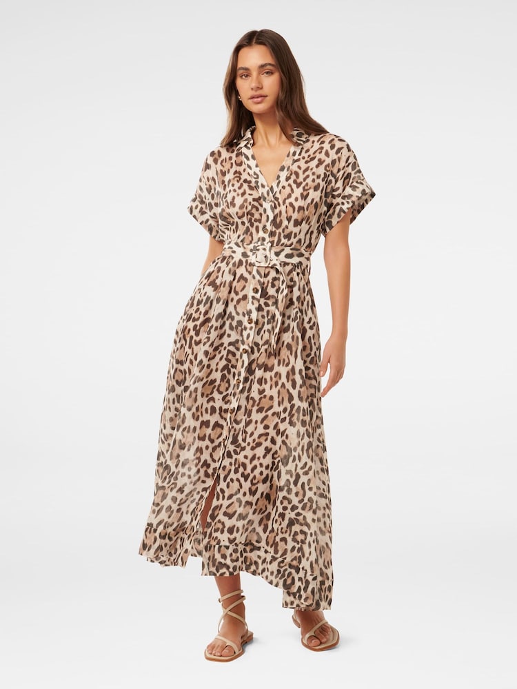 Forever New Brown Leopard Print Judith Shirt Belt Midi Dress - Image 1 of 4