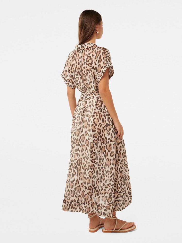 Forever New Brown Leopard Print Judith Shirt Belt Midi Dress - Image 2 of 4