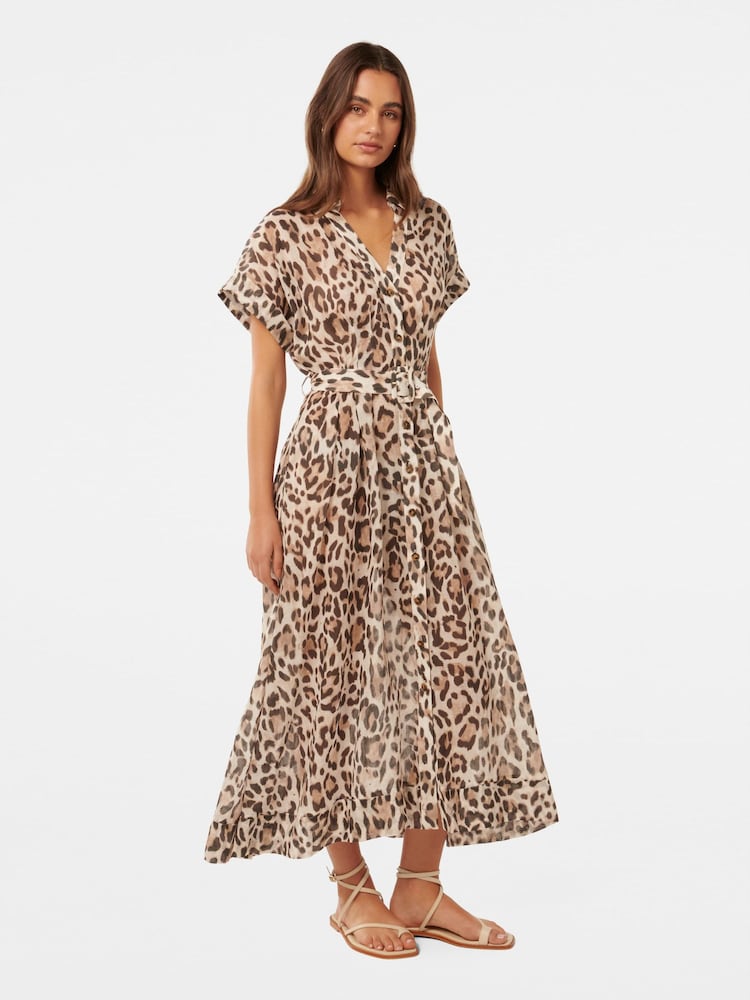 Forever New Brown Leopard Print Judith Shirt Belt Midi Dress - Image 4 of 4