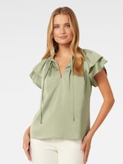 Forever New Green Marni Micropleated Blouse - Image 1 of 5