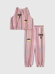 River Island Pink Stripe Halter Neck Top & Hareem Set - Image 2 of 6