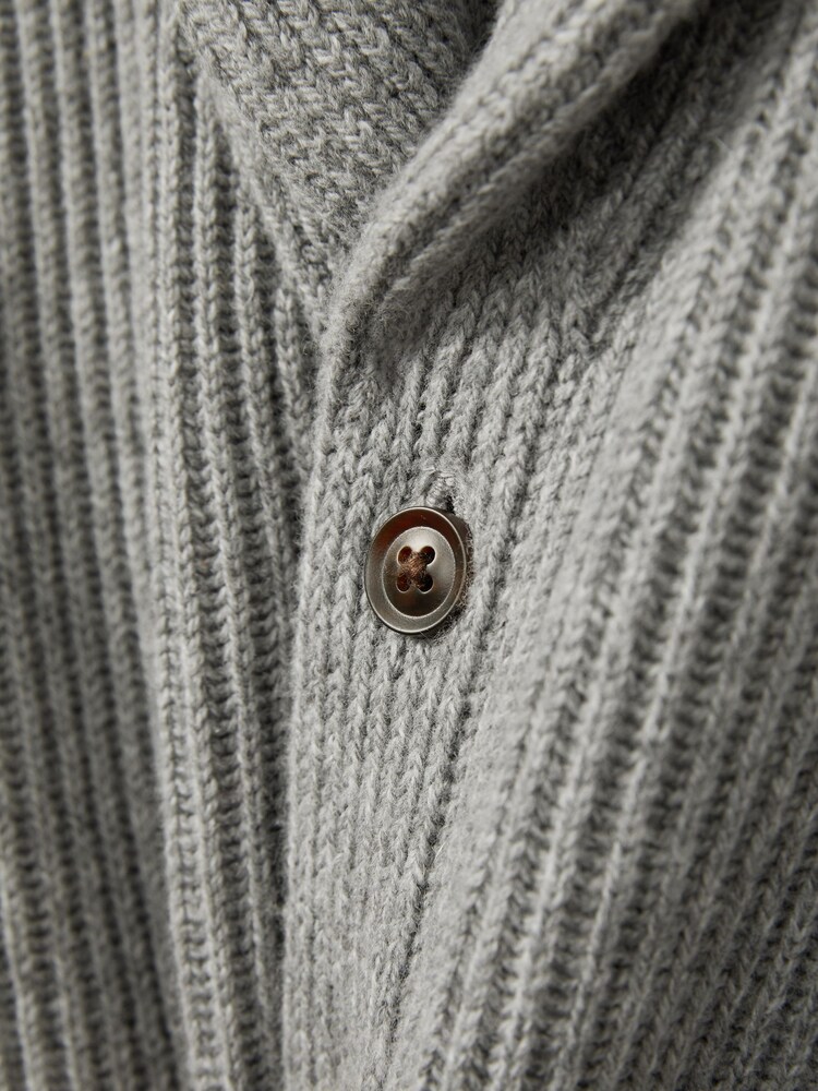 Reiss Grey Melange Nimbus 13-14 yrs Ribbed Shawl Cardigan With Merino Wool - Image 4 of 4