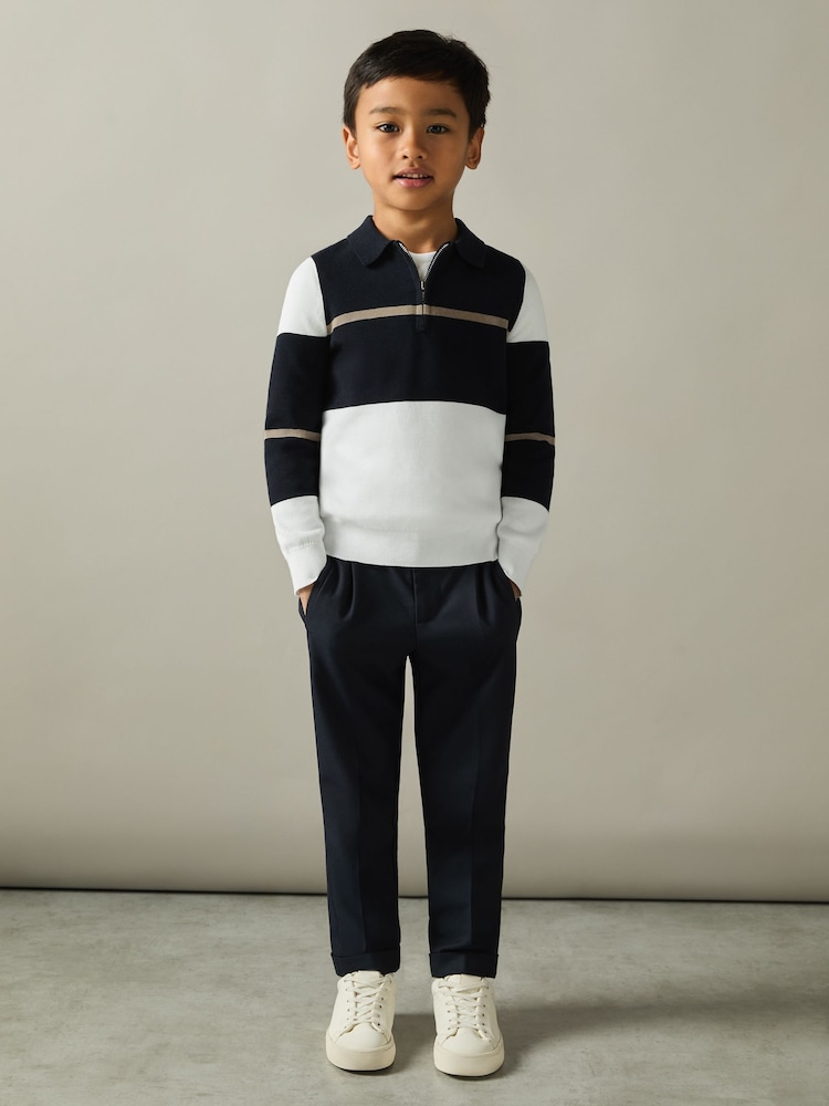 Mornarica/bela/kamelja - Reiss Tokyo Colour-Block Half-Zip Polo Shirt - Slika 1 iz 4