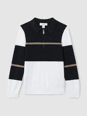 Mornarica/bela/kamelja - Reiss Tokyo Colour-Block Half-Zip Polo Shirt - Slika 2 iz 4