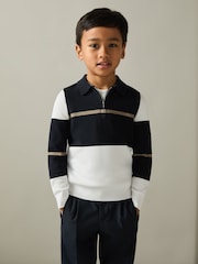 Mornarica/bela/kamelja - Reiss Tokyo Colour-Block Half-Zip Polo Shirt - Slika 3 iz 4
