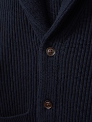 Reiss Navy Nimbus Ribbed Shawl Cardigan With Merino Wool - Image 4 of 4