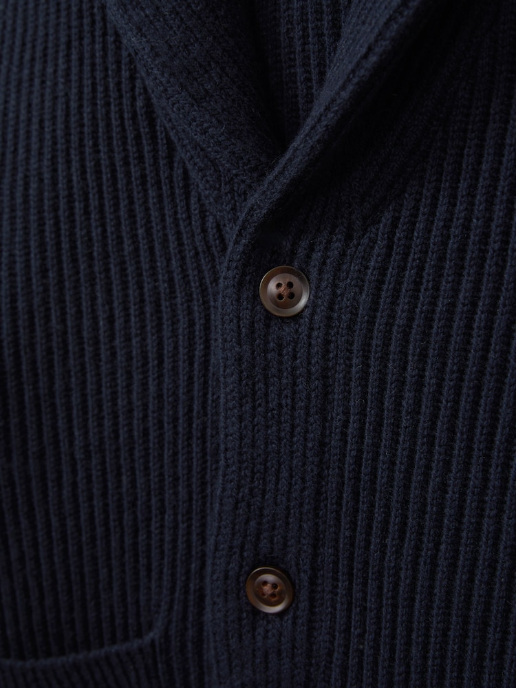 Reiss Navy Nimbus Ribbed Shawl Cardigan With Merino Wool - Image 4 of 4