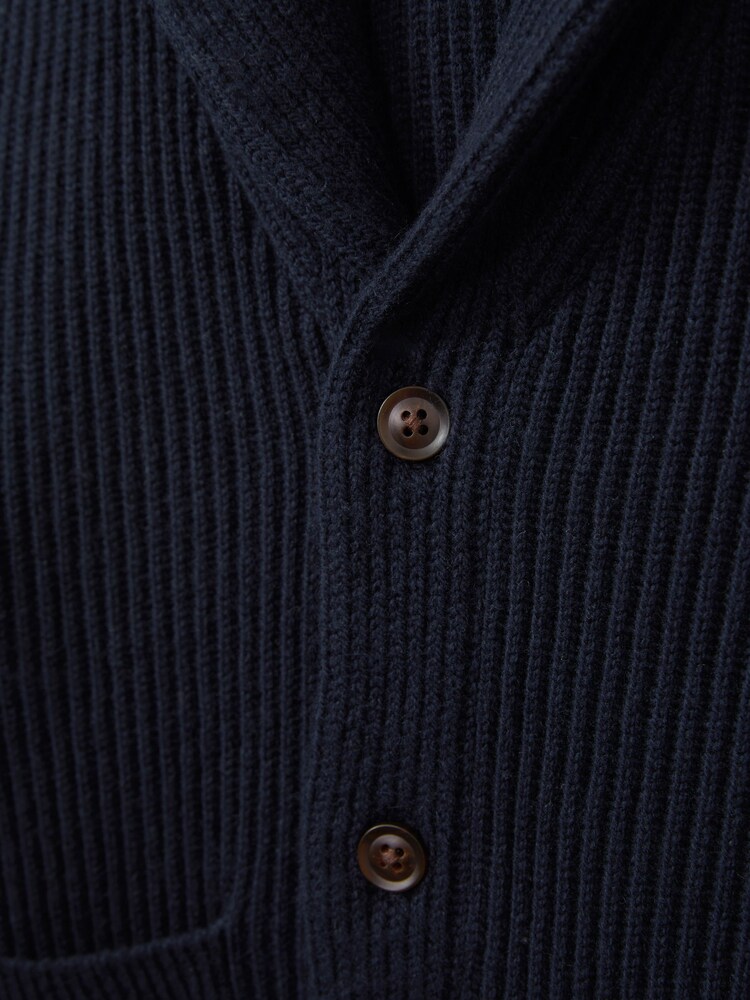 Reiss Navy Nimbus Ribbed Shawl Cardigan With Merino Wool - Image 4 of 4 Reiss Navy Nimbus Ribbed Shawl Cardigan With Merino Wool - Image 4 of 4