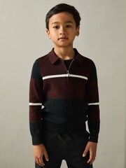 Mornarsko modra/bordo/bela - Reiss Tokyo Colour-Block Half-Zip Polo Shirt - Slika 1 iz 4