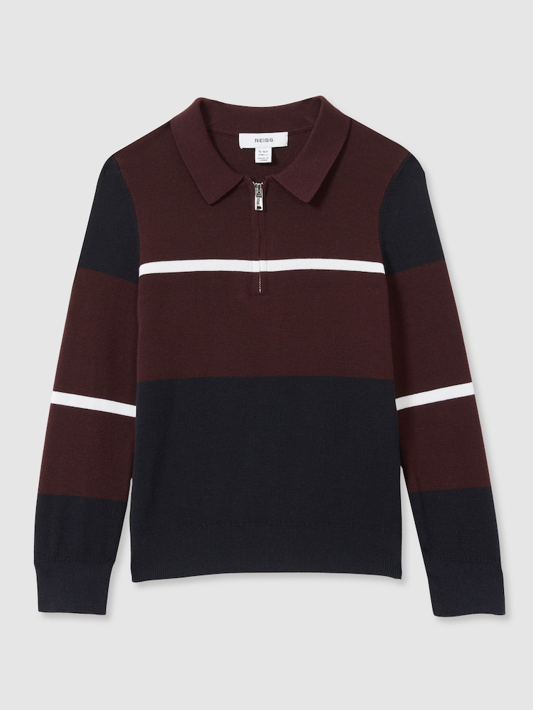Mornarsko modra/bordo/bela - Reiss Tokyo Colour-Block Half-Zip Polo Shirt - Slika 2 iz 4