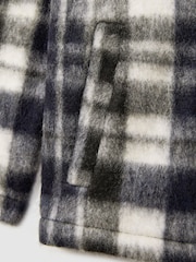 Reiss Navy/White Wade Removable-Hood Brushed Check Overshirt - Image 4 of 4