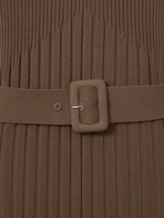 Reiss Mocha Vinette Petite Ribbed Roll Neck Belted Midi Dress - Image 7 of 8