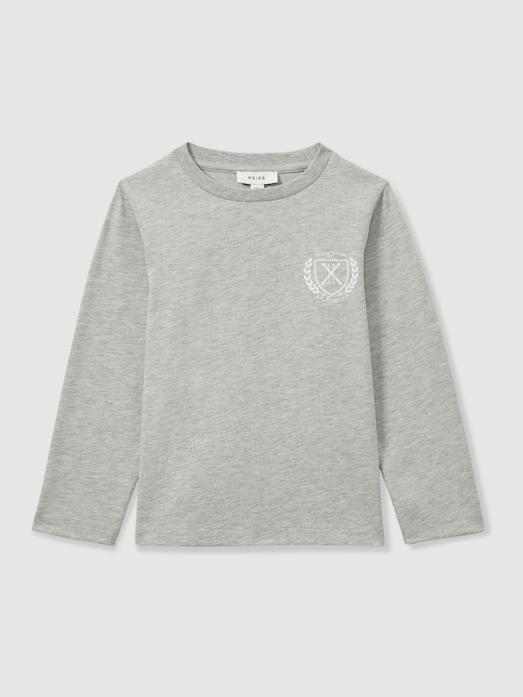 Reiss Soft Grey Melange Emery Cotton-blend Alpine Races T-Shirt - Image 1 of 3