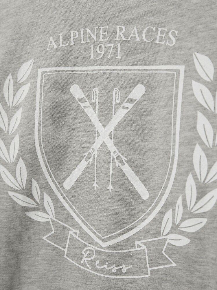 Reiss Soft Grey Melange Emery Cotton-blend Alpine Races T-Shirt - Image 3 of 3