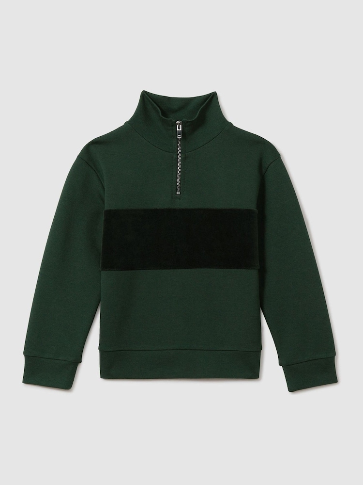Reiss Emerald Green Selin 3-9 yrs Slim Fit Half-Zip Funnel Neck Velour Sweatshirt - Image 2 of 4