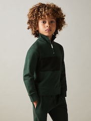 Reiss Emerald Green Selin 3-9 yrs Slim Fit Half-Zip Funnel Neck Velour Sweatshirt - Image 3 of 4