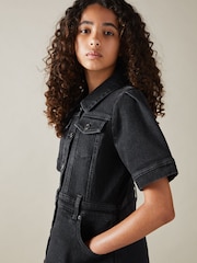 Reiss Grey Natalia 9-13 yrs Button-Front Denim Dress - Image 1 of 4
