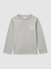 Reiss Soft Grey Melange Emery Cotton Blend Alpine Races T-Shirt - Image 1 of 3
