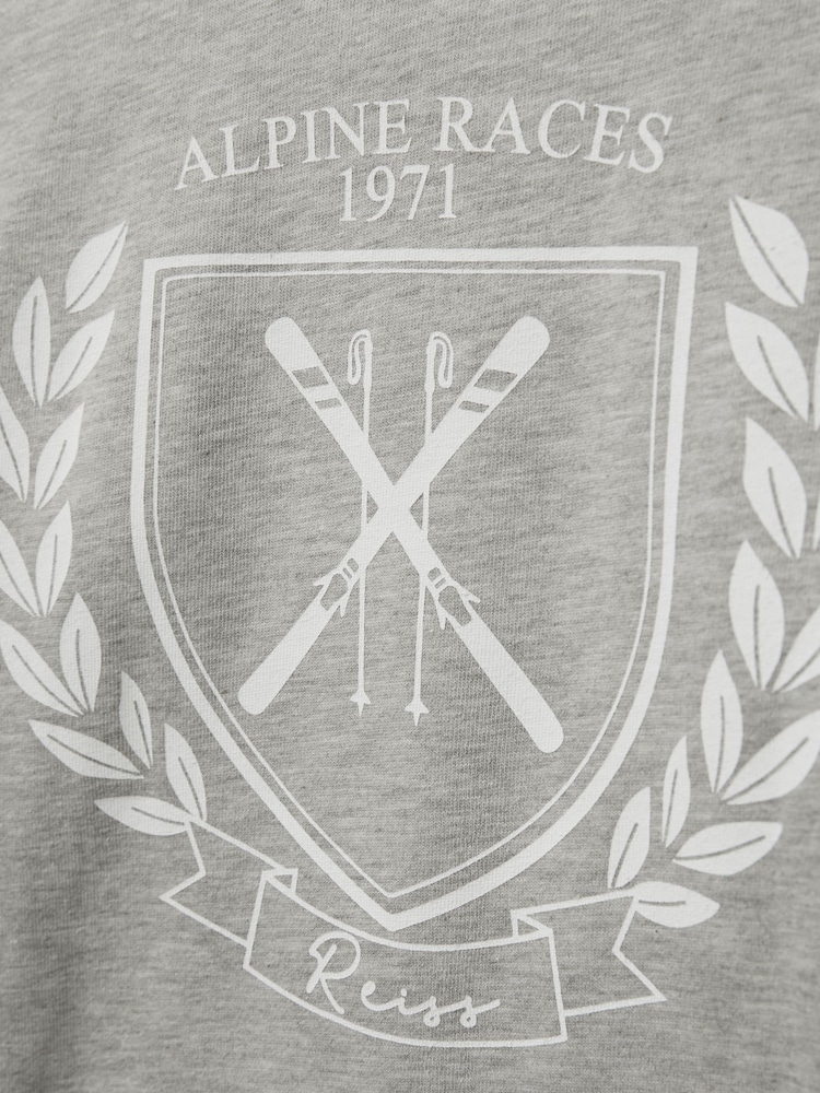 Reiss Soft Grey Melange Emery Cotton Blend Alpine Races T-Shirt - Image 3 of 3