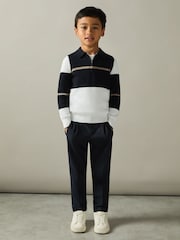 Mornarica/bela/kamelja - Reiss Tokyo Colour-Block Half-Zip Polo Shirt - Slika 3 iz 4