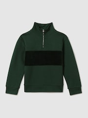 Verde esmeralda - Reiss Selin Slim Fit Half-Zip Funnel Neck Velour Sweatshirt - Imagen 2 de 4