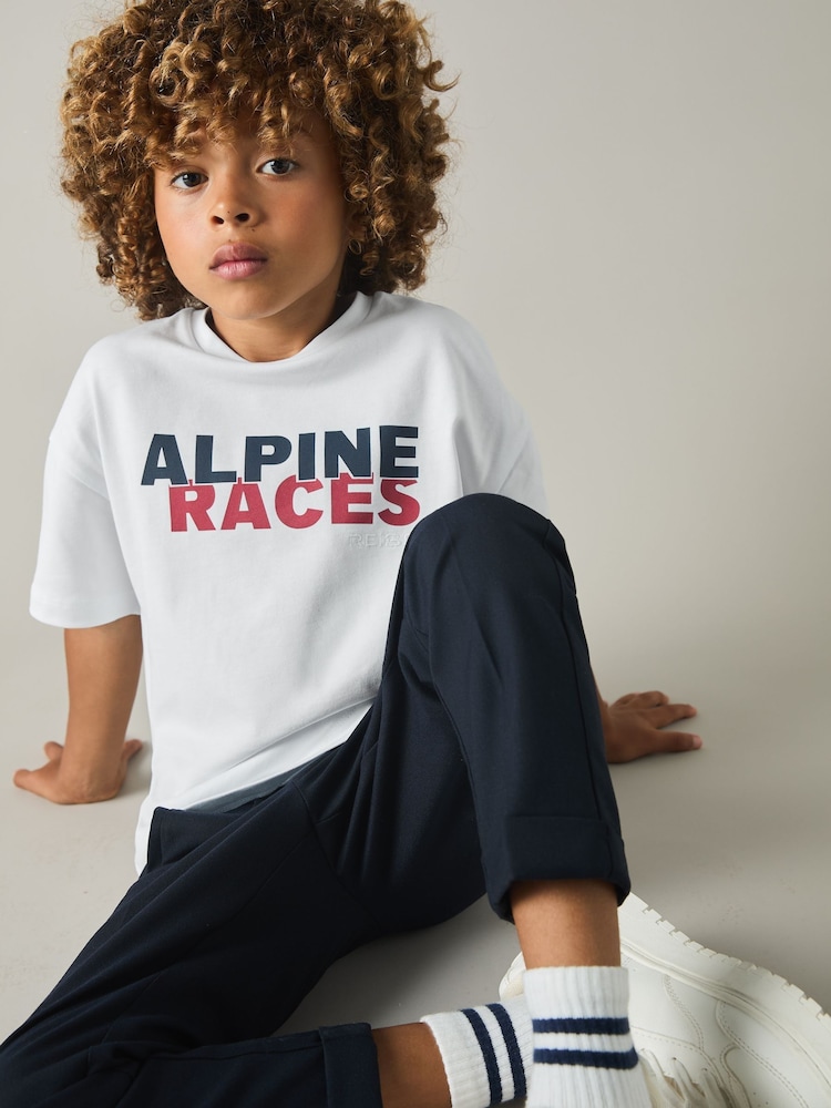 Reiss Blake 100% Cotton Jersey Alpine Races Print T-Shirt - Imagen 1 de 4