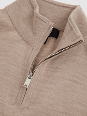 Reiss Wheat Melange Blackhall 13-14 yrs Merino Wool Half-Zip Funnel Neck Jumper - Image 4 of 4