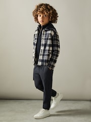 Reiss Navy/White Wade Hooded Brushed Check Overshirt - Image 3 of 4