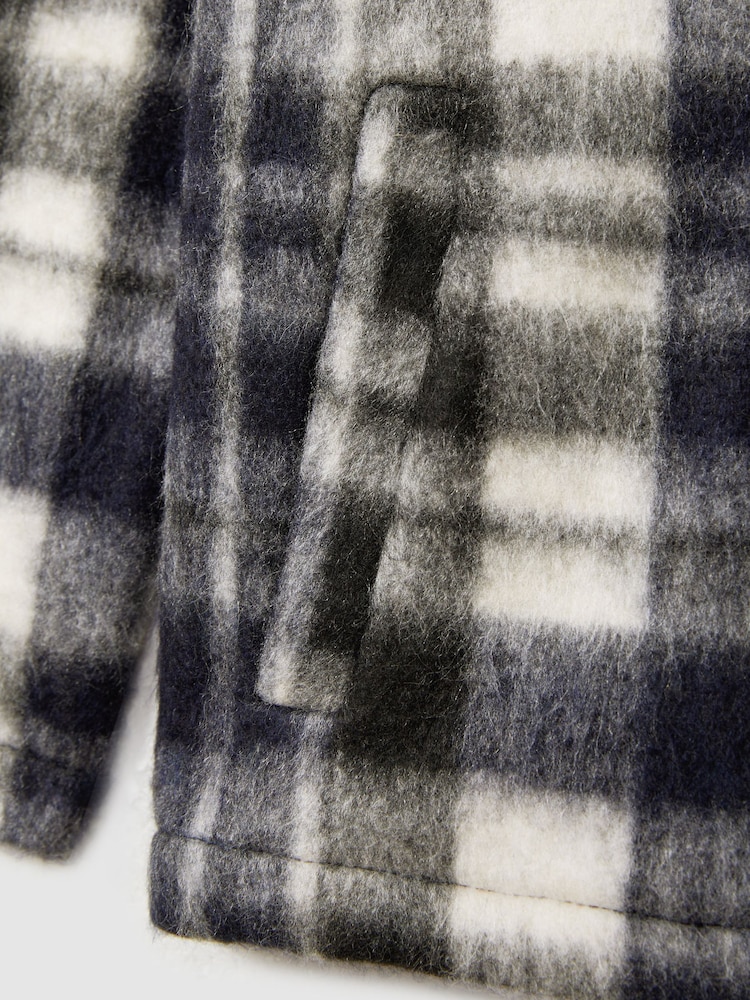 Reiss Navy/White Wade Hooded Brushed Check Overshirt - Image 4 of 4