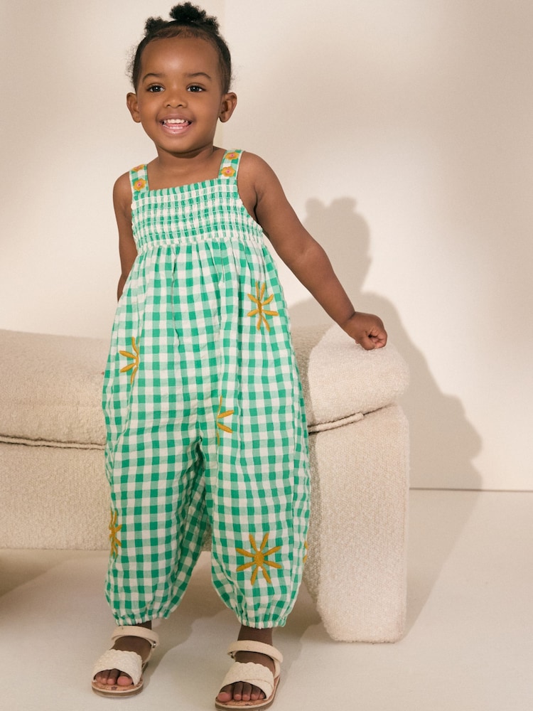 Green Gingham 100% Cotton Playsuit (3mths-7yrs) - Image 1 of 8